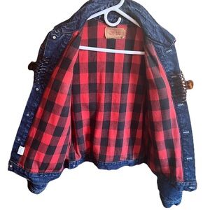 Vintage Levi’s 71411‑0816 USA Made Buffalo Plaid Lined Denim Trucker Jacket Men’
